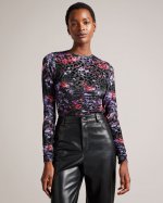 Matella Floral Mesh Bodysuit With Animal Texture