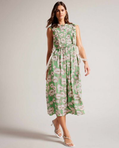 Tindraa Sleeveless Frilled Midi Dress