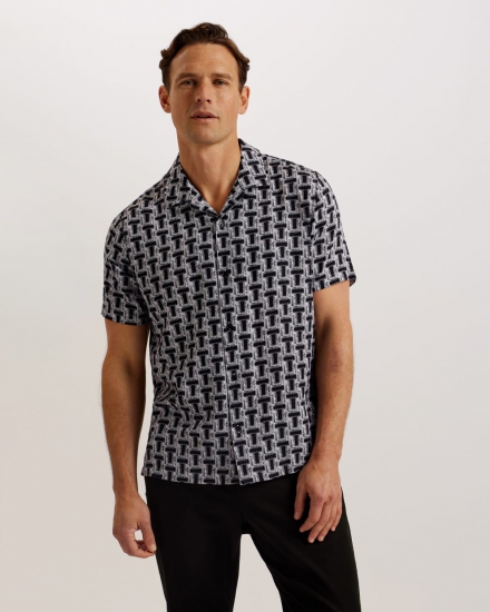Rhin Short Sleeve Textured T Print Shirt - Click Image to Close