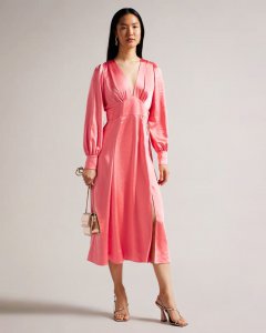 Daniia Satin Midi Dress With Blouson Sleeve