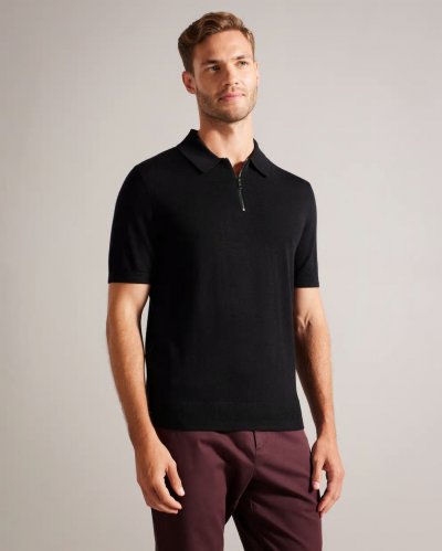 Tohall Short Sleeve Merino Wool Zip Polo Shirt