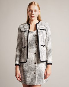 Lyrra Dogtooth Boucle Collarless Jacket