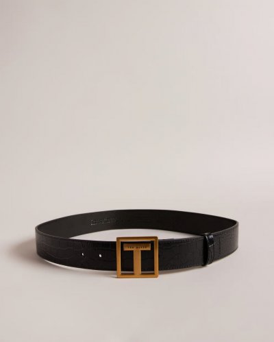 Telisa Statement T Buckle Croc Effect Leather Belt