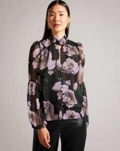 Theera Floral Blouse With Ladder Lace