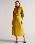 Jaune Asymmetric Twist Midi Slip Skirt