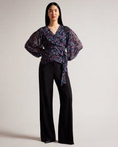 Tariaa Smocked Wrap Top With Blouson Sleeve