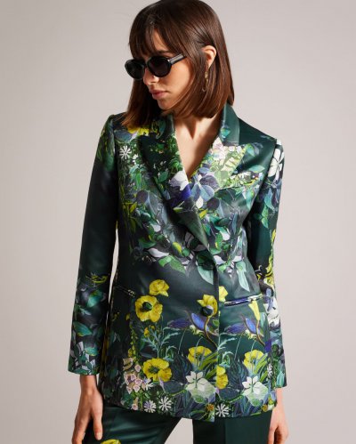 Aikaa Printed Satin Double Breasted Jacket