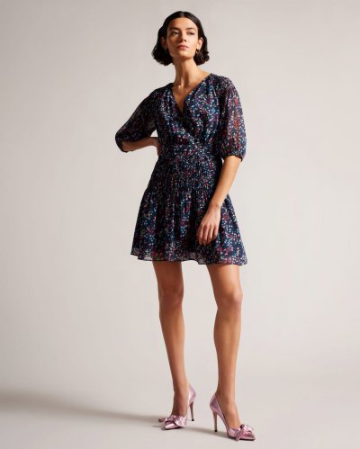 Casadee Smock Panel Wrap Mini Dress