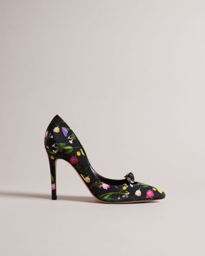 Telini Floral Print Bow Court Heels