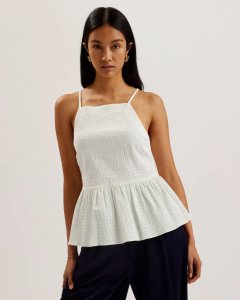 Ineia Seersucker Peplum Strappy Cami Top