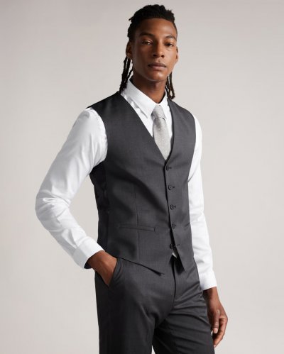 Irvinws Slim Charcoal Twill Suit Waistcoat