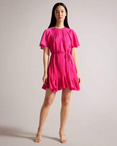 Elsieee Fluted Hem Mini Skater Dress