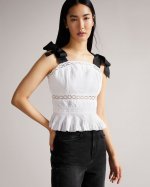 Pietri Lace Insert Peplum Top With Grosgrain Straps