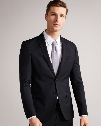 Dundejs Slim Fit Black Twill Suit Jacket