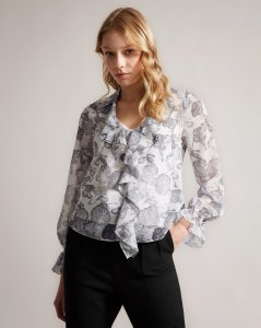 Anniye Ruffle Blouse With Metal Ball Trim