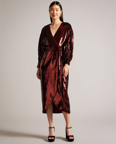 Emaleee Midi Sequin Wrap Dress