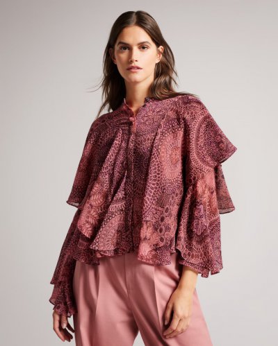 Isauna Printed Ruffle Blouse