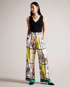 Embelae Wide Leg Botanical Patchwork Trousers