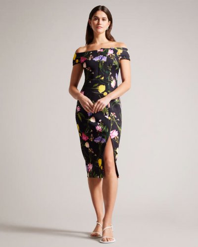 Loveina Floral Bardot Bodycon Dress