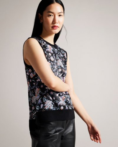 Ellein Floral Satin Sleeveless Jumper