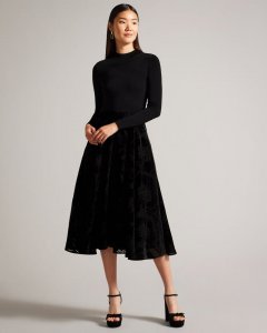 Julyiet Knit Bodice Velvet Midi Dress