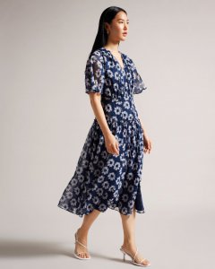 Marllee Floral Print Tiered Midi Dress