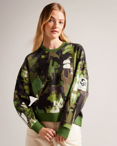 Hensely Flocked Camo Print Jumper