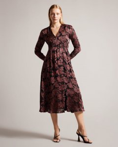 Loiise Satin Paisley Midi Dress