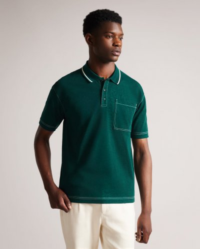 Nairn Contrast Stitch Textured Polo Shirt