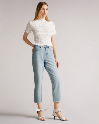 Nellin Straight Leg Raw Hem Denim Jeans