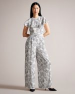 Marlih Cape Jumpsuit With Ladder Lace Details