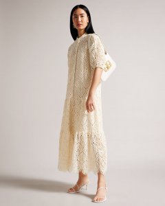 Lezzley Oversized Lace Shirt Dress With Puff Sleeve