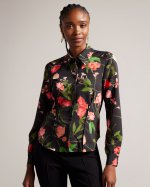 Meggha Floral Satin Shirt With Exposed Seams