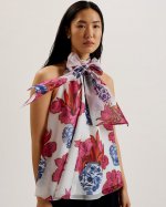 Akaki Sleeveless Printed Top With Neck Tie