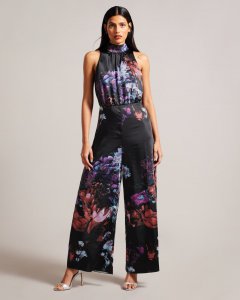 Marleeh Floral Satin Jumpsuit With Wide Leg