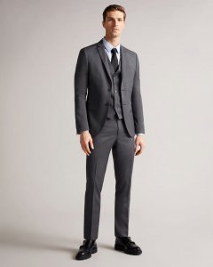 Irvints Slim Fit Charcoal Twill Suit Trousers