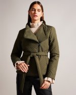 Rosemia Mini Quilted Wrap Coat With High Collar