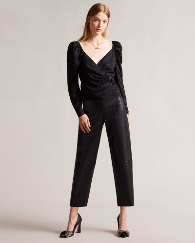 Aubinn Leather Barrel Leg Trousers