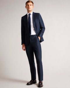 Lancet Slim Fit Wool Linen Trousers