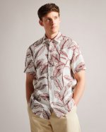 Tagus Short Sleeve Leaf Print Linen Shirt