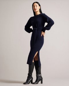 Essya Slouchy Tie Front Midi Knit Dress