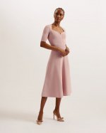 Karolan Sweetheart Neckline Knit Midi Dress