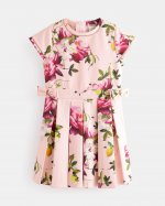 Oplle Floral Pleated Dress With Bow Detail