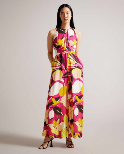 Molliah Abstract Print Jumpsuit With Wrap Bodice