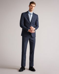 Cleets Navy Scratch Slim Fit Suit Trousers