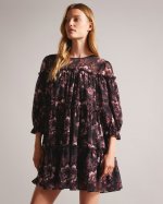 Barnabe Printed Tiered Mini Swing Dress