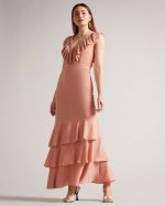 Ashleih Ruffle Tiered Maxi Dress With Lace Up Back