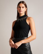 Larinaa Fitted Knit Vest With Embellished Neckline