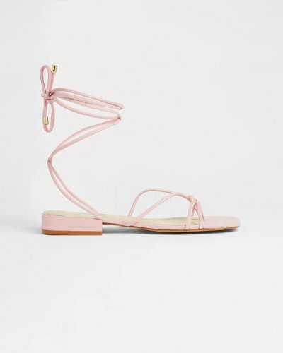 Teffik Suede Square Toe Spaghetti Strap Flat Sandal