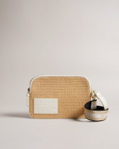 Stello Branded Webbing Raffia Camera Cross Body Bag